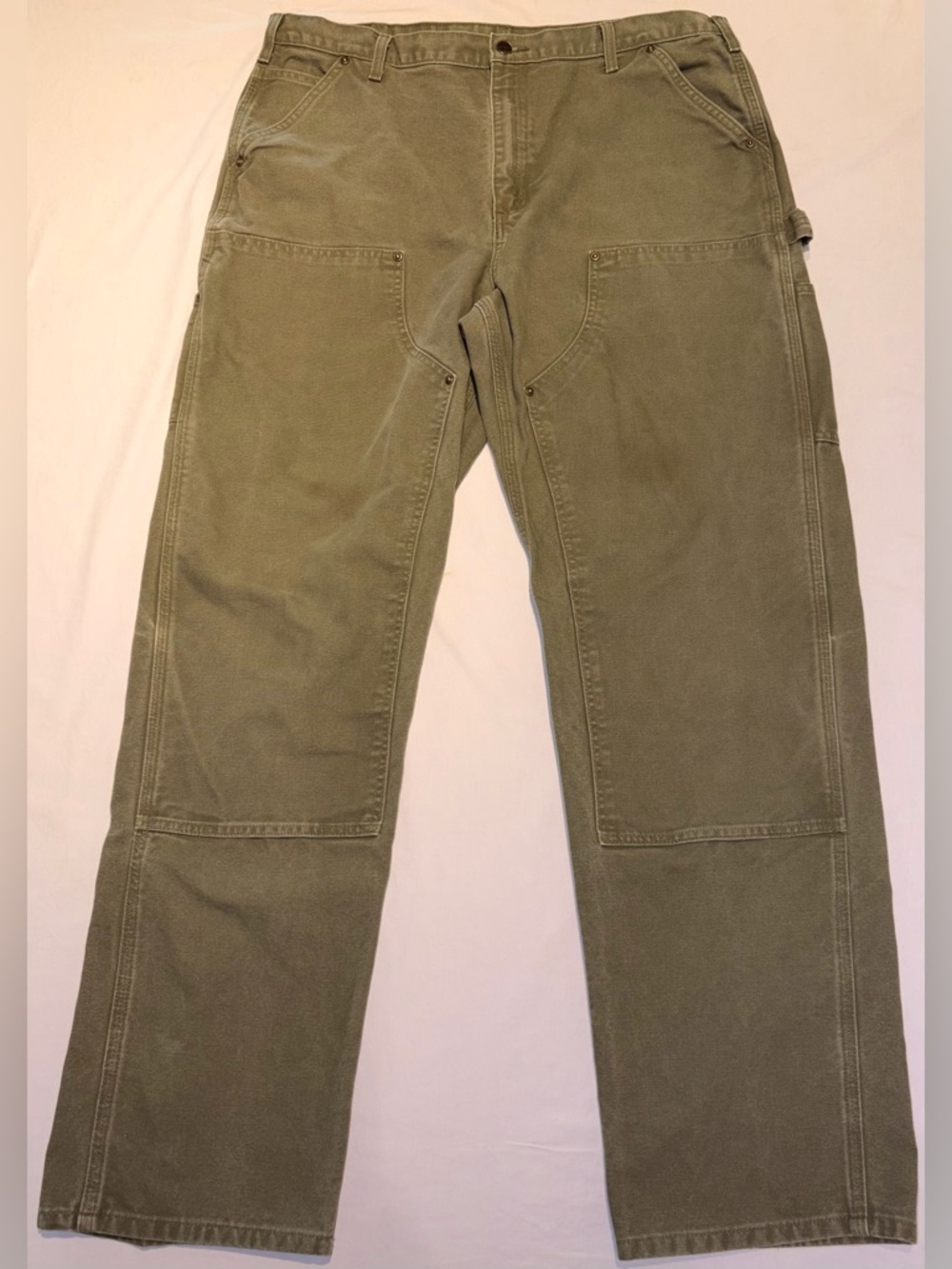 Carhartt Men’sB136 Moss Green Washed Duck Double-Front Work Dungaree Pants 38x34
